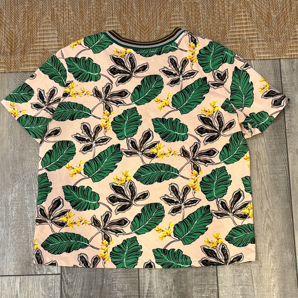 3.1 Phillip Lim Short Sleeve Tee Palm Leaf Tropical Print pink green EUC Medium - Picture 7 of 9